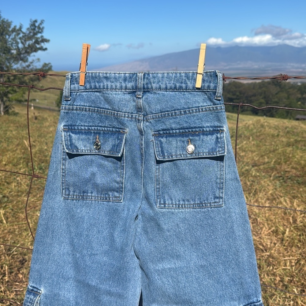 Edikted Deliah Denim Jeans Y2k Grunge Blue Cargo Wide leg Jeans XS - Picture 5 of 8